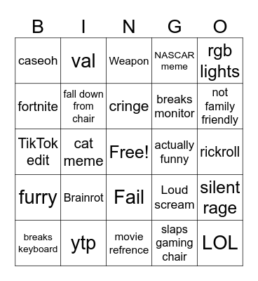 try not laugh/rage comp Bingo Card
