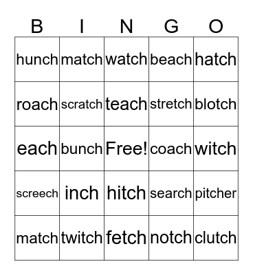 -tch / -ch Bingo Card