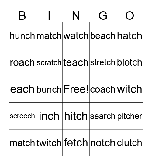 -tch / -ch Bingo Card