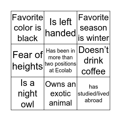 Ice Breaker Bingo Card