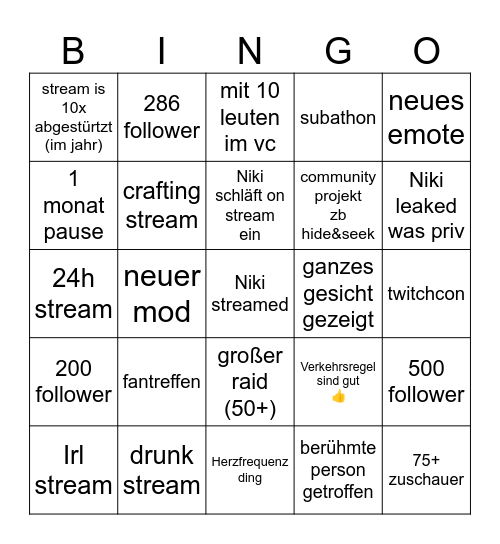 Niki Bingo für das 3. Jahr Bingo Card