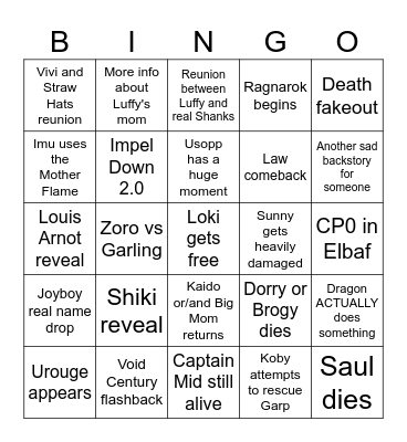 Word's One Piece 2025 bingo Card