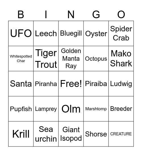 Webfishing Bingo Board Bingo Card