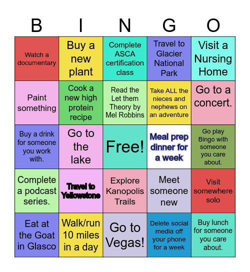 2025 Bucket List Bingo Card