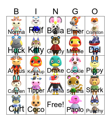 Animal Crossing Bingo Card