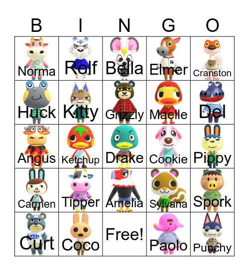 Animal Crossing Bingo Card