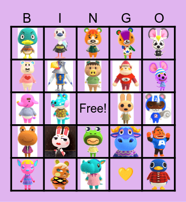 Animal crossing Bingo Card