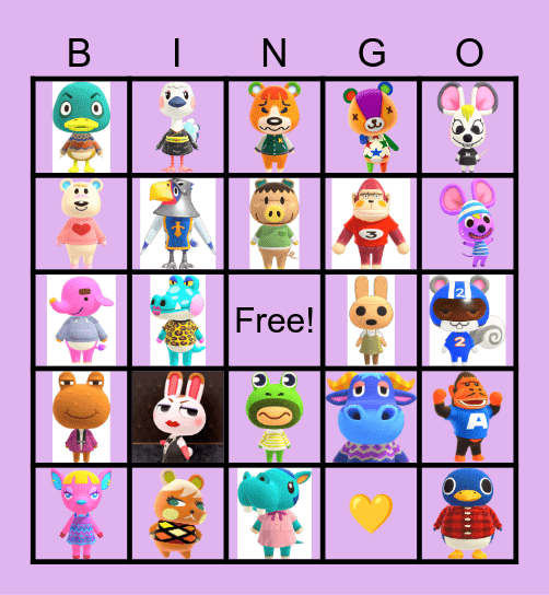 Animal crossing Bingo Card