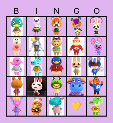 Animal crossing Bingo Card