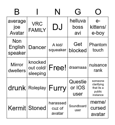 VRChat bingo Card
