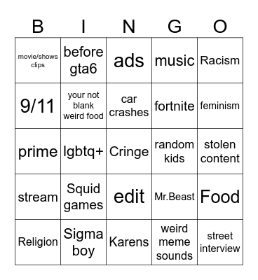 Untitled Bingo Card