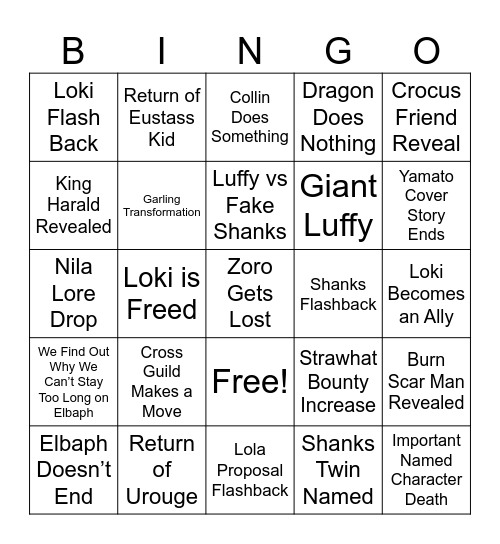 One Piece 2025 Bingo Card