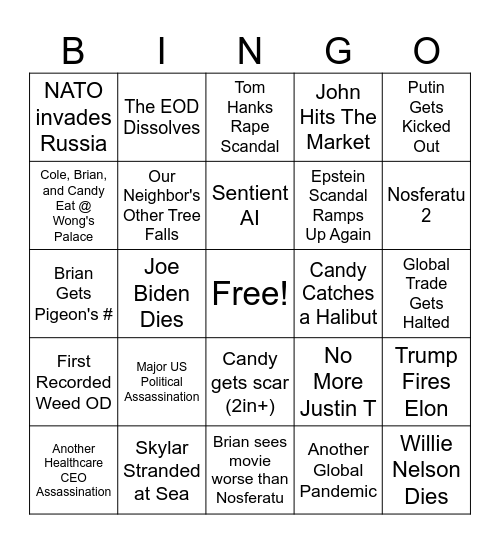 2025 Bingo Card Bingo Card