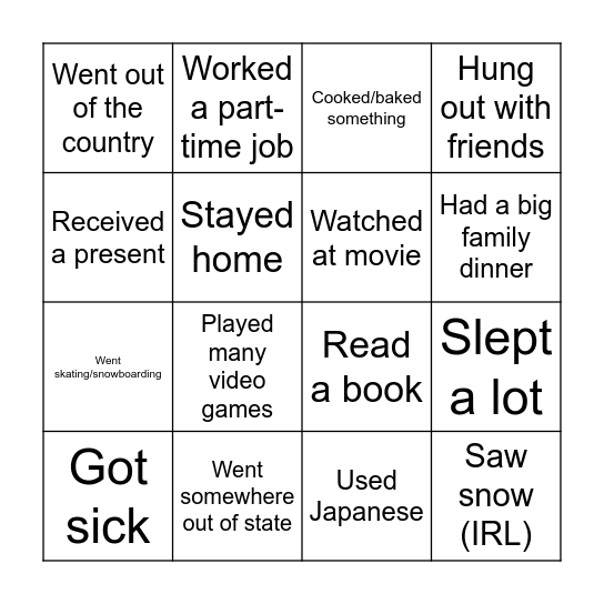 ふゆ休みビンゴ Bingo Card