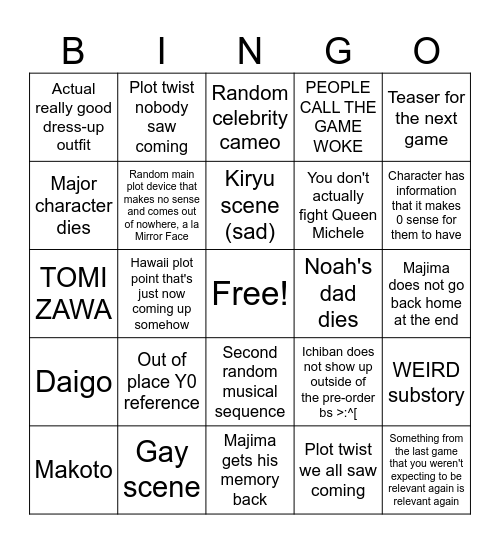 LIKE A DRAGON: PIRATE YAKUZA IN HAWAII Bingo Card