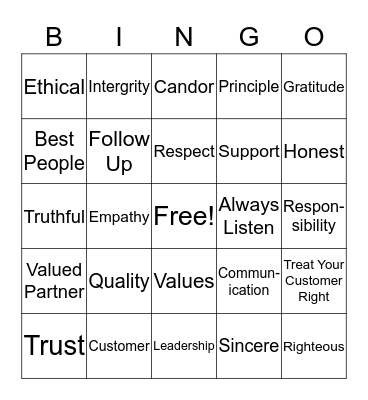 Respect for Our Customers Bingo Card