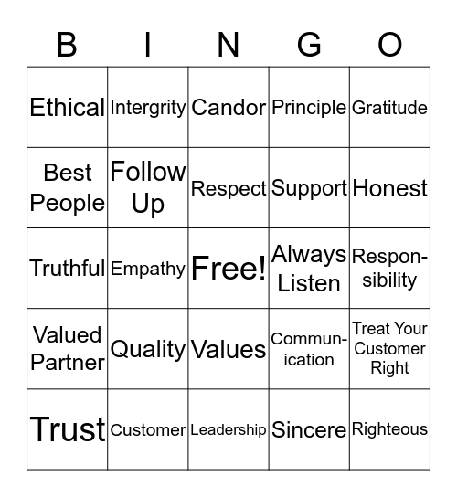 Respect for Our Customers Bingo Card