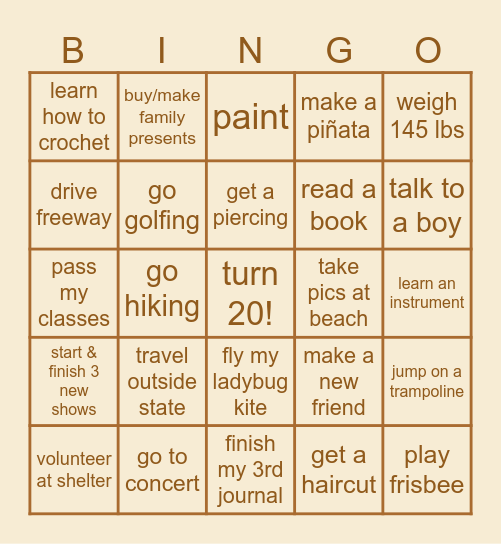 lesly’s 2025 Bingo Card