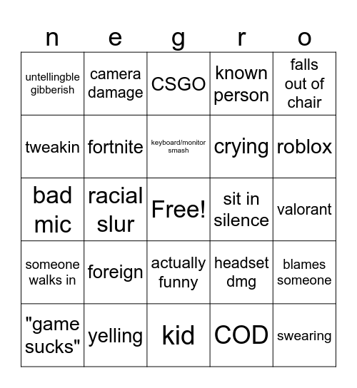 rage bingo Card