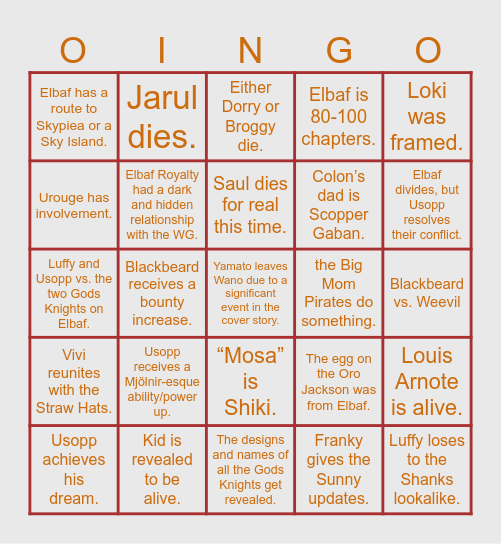 Oda told me in private. Bingo Card