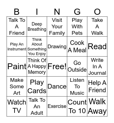 Coping Skills BingoPlay Cards Bingo Card