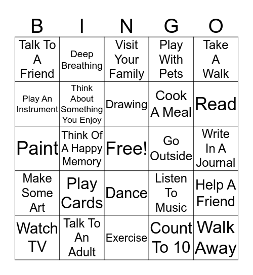 Coping Skills BingoPlay Cards Bingo Card