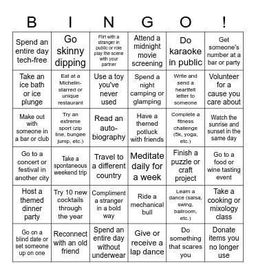 2025 Bingo Goals Bingo Card