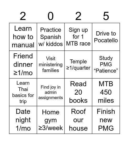 Brayden's BINGO Card