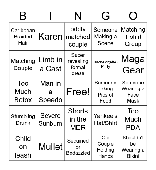 Cruise Bingo Card