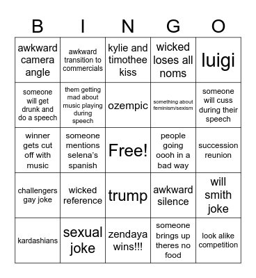 golden globes 2025 Bingo Card