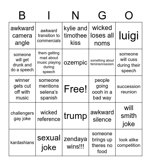 golden globes 2025 Bingo Card