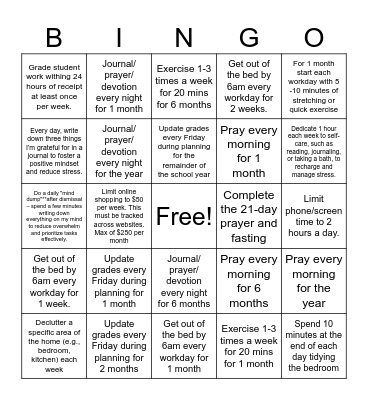 Mom's 2025 Goals BINGO Card