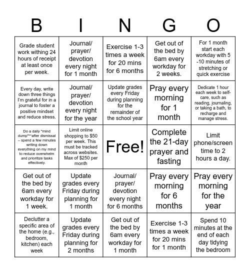 Mom's 2025 Goals BINGO Card