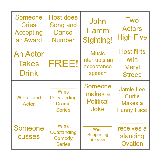 76th Primetime Emmy Awards Bingo! Bingo Card