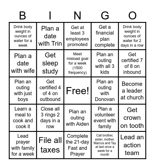 Dad's 2025 Goals BINGO Card