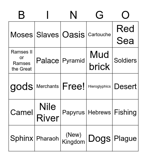 Prince of Egypt Bingo Card