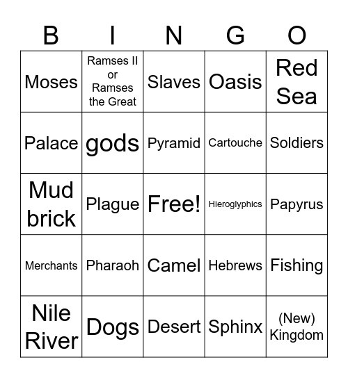 Prince of Egypt 2 Bingo Card