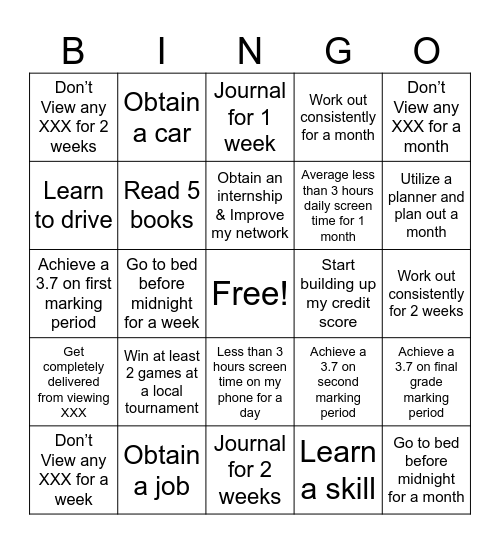 Donovan's 2025 Goals BINGO Card