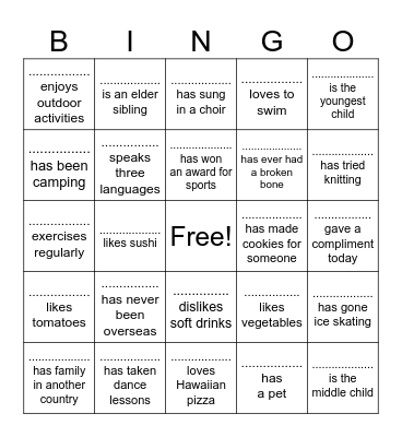 Get to Know You Bingo Card