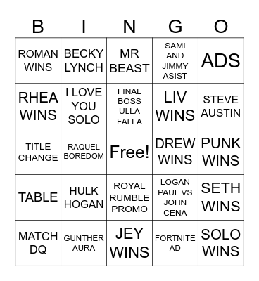 WWE NETFLIX BINGO Card