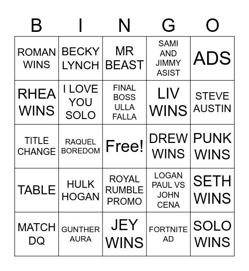 WWE NETFLIX BINGO Card