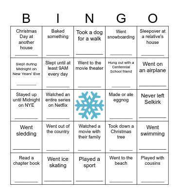 Human Bingo - Winter Break Edition Bingo Card