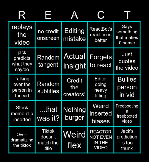 Bad Reactor Bingo Card