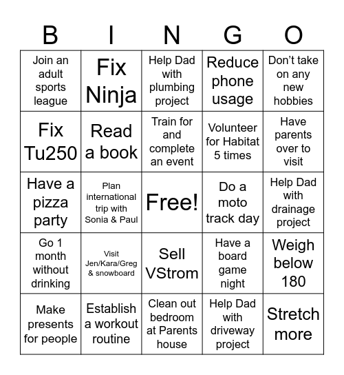Personal 2025 Bingo Card