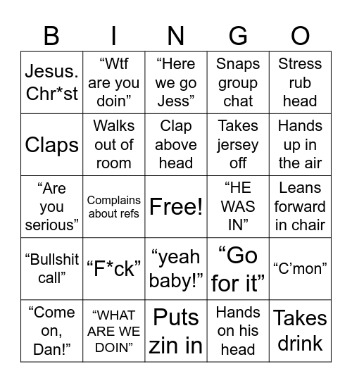 Lions v Vikings Bingo Card