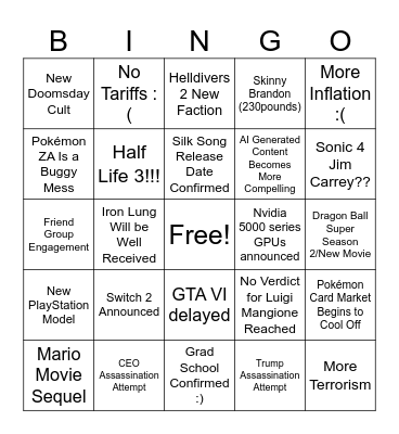 2025 Bingo Card