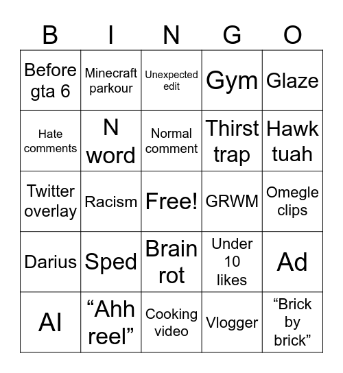 Instagram reels bingo Card