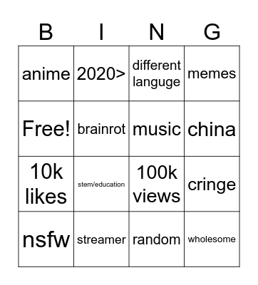 Untitled Bingo Card