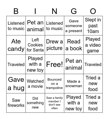 Winter Break BINGO Card