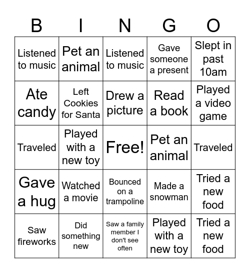 Winter Break BINGO Card